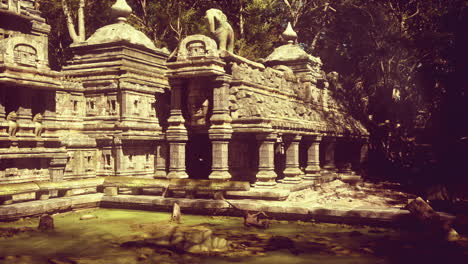 ancient temple ruins in a jungle setting