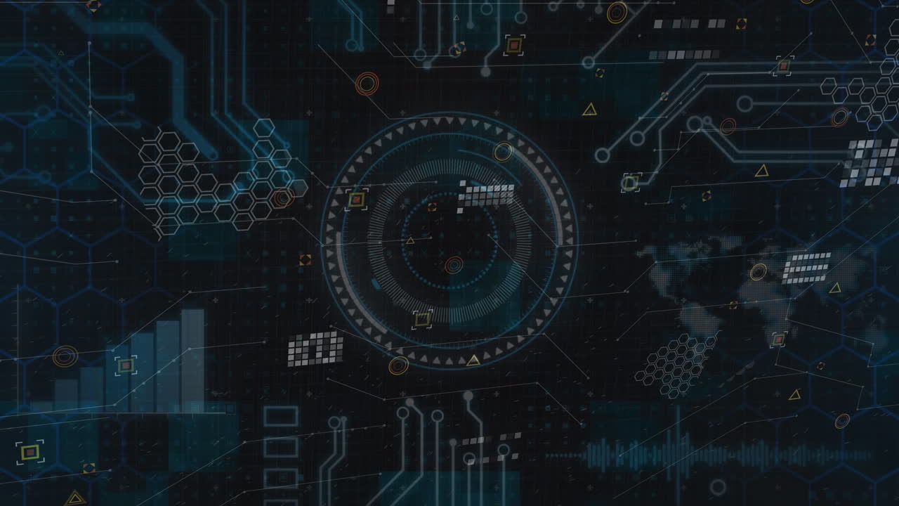 Animation of scope scanning over data processing on black background