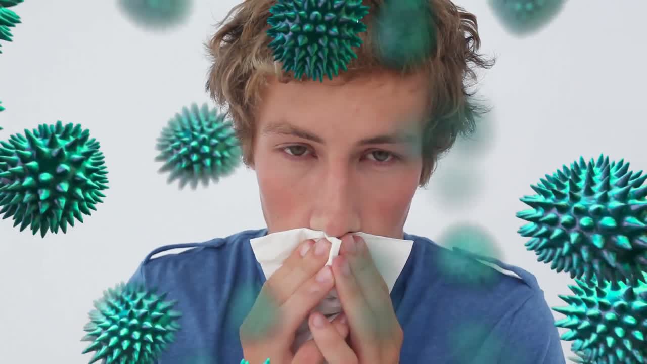 virus verdes y hombre enfermo