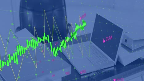 Animation-Der-Datenverarbeitung-Gegen-Laptop-Auf-Dem-Schreibtisch