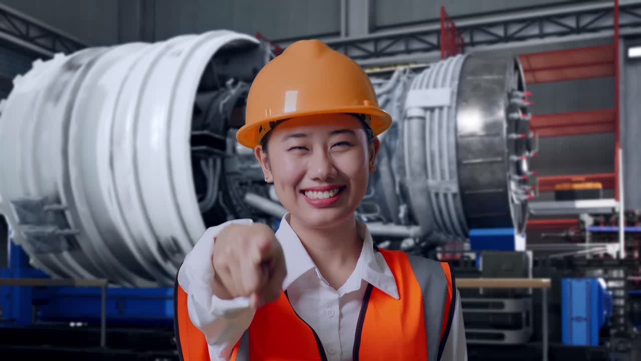 Woman Engineer Pointing at Something in a Factory