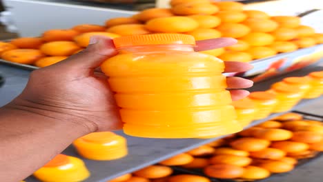 a bottle of orange juice in a grocery store