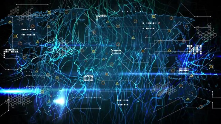 Digital World Map with Abstract Data Flow and Network Connections