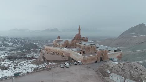 aerial view of ishak pasha palace in agri. 4k footage in turkey