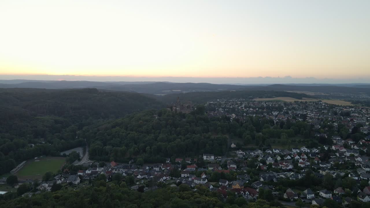 Arcing Shot Of Braunfels Castle Just As The Sun Is Setting