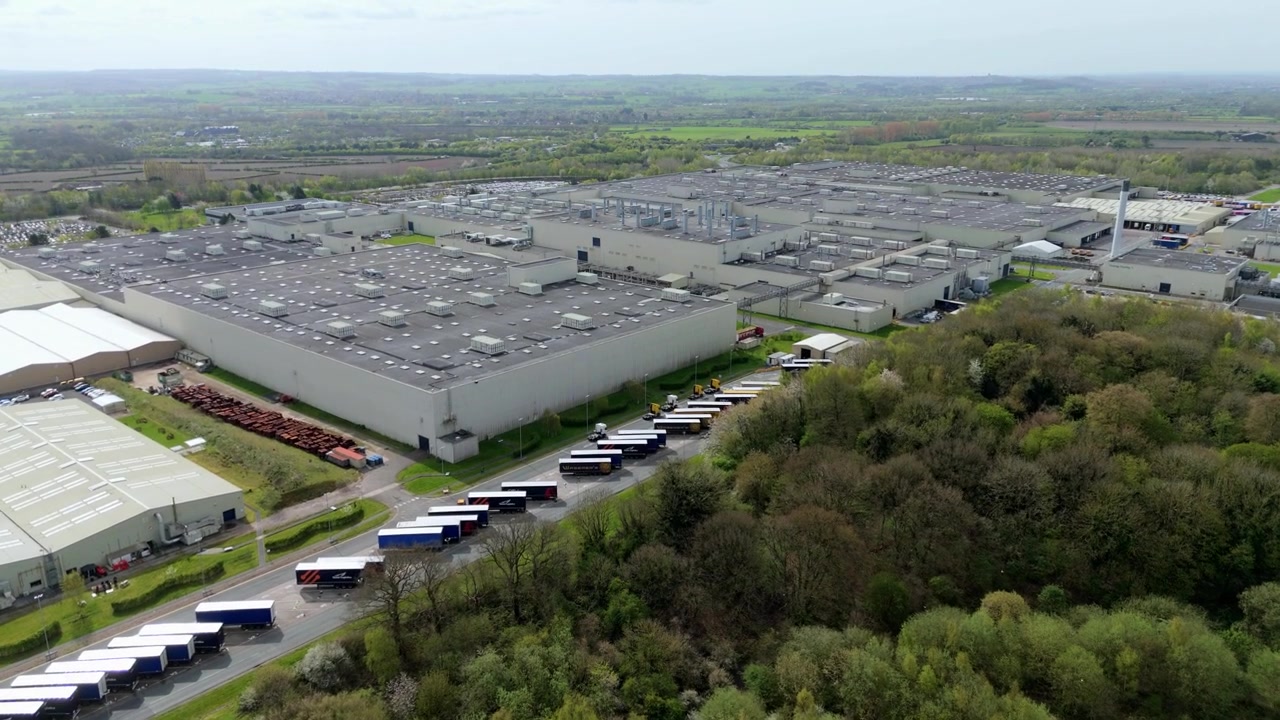 Aerial View of Huge Industrial Factory Complex and Manufacturing Plant UK