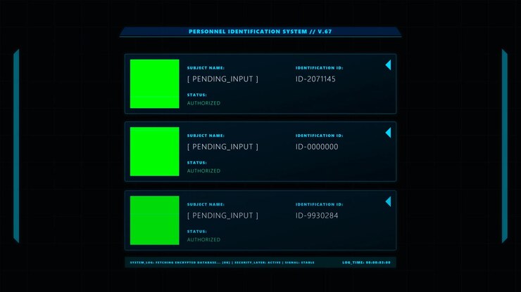 Futuristic Personnel Identification System Interface Displaying Data