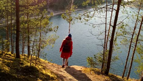 pretty woman discovering the woods of dubkalnu karjers lake