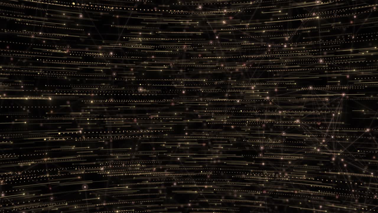 Abstract digital animation moving dotted light flares connected plexus lines futuristic network
