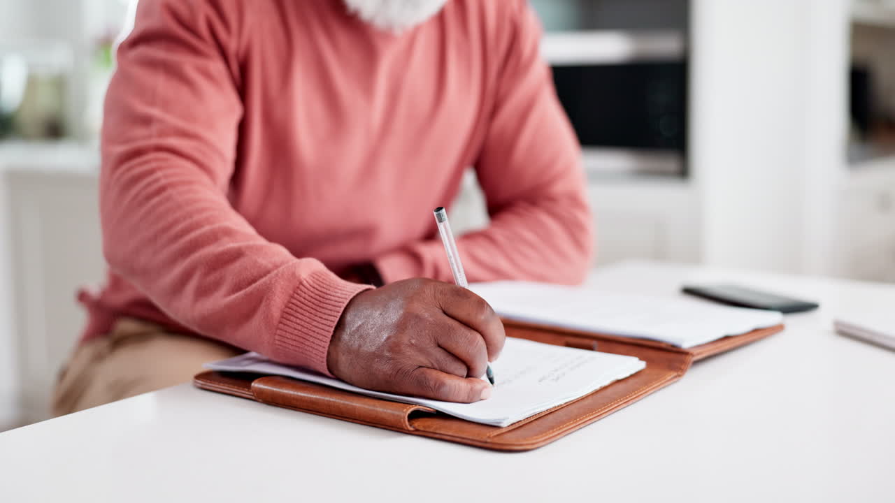 Closeup, planning and a person with paperwork