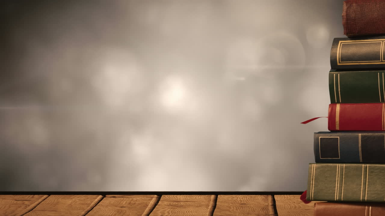 animación de una pila de libros con espacio de copia sobre luces brillantes