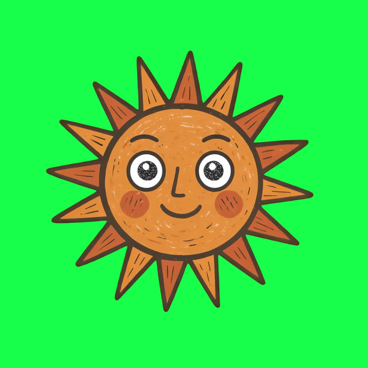 Cheerful sun cartoon illustration animation, transparent 4K video, green screen