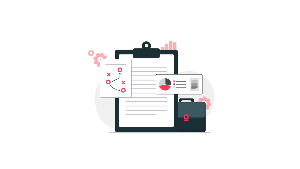 Animated Illustration of Business Planning and Data Analysis with Clipboard