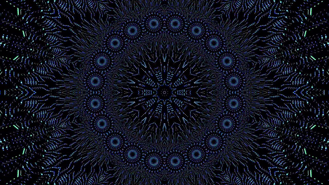 light wave abstract dots set blue color kaleidoscope black background
