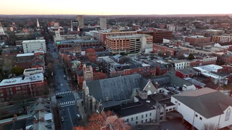 aerial view of american city during golden hour in winter