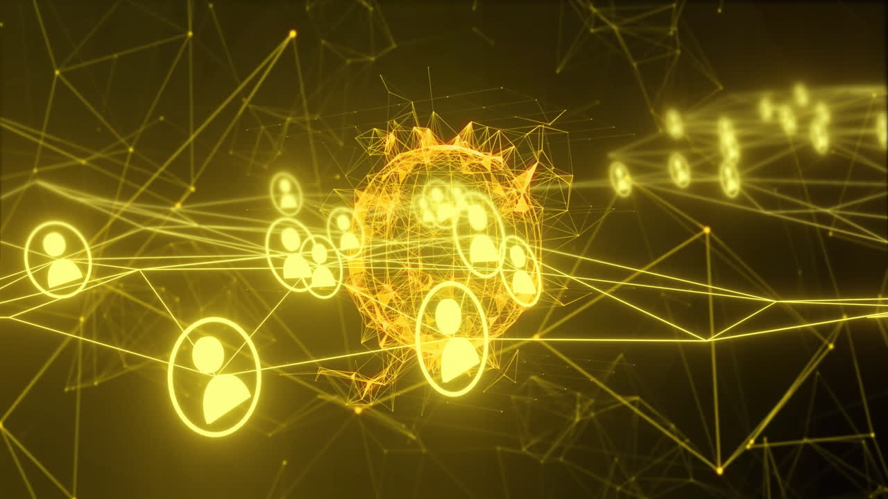 Network of connections and user icons animation over abstract digital background