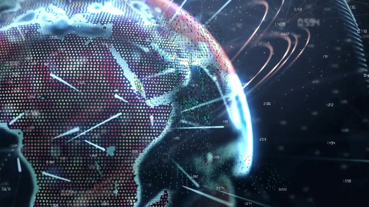 Animation of signals over globe rotating in dark space