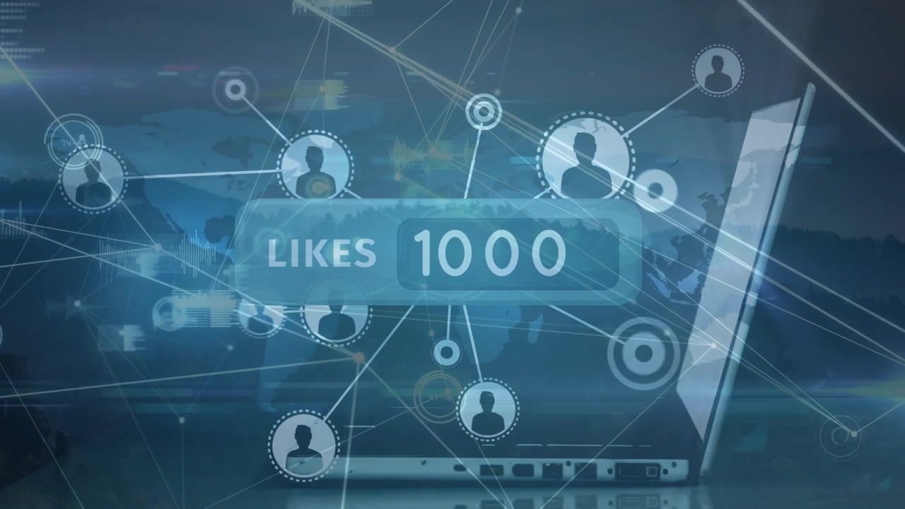 Animation of network of connections with icons over landscape