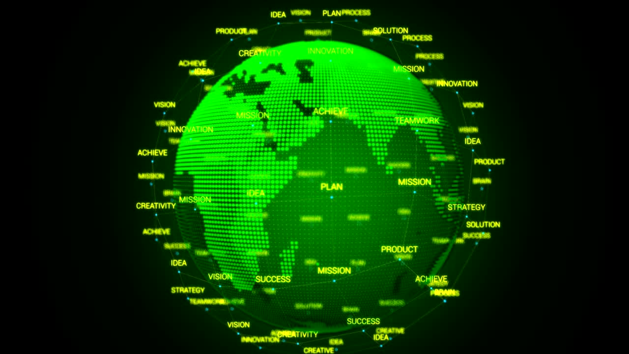 Green World With Business Words Pulse