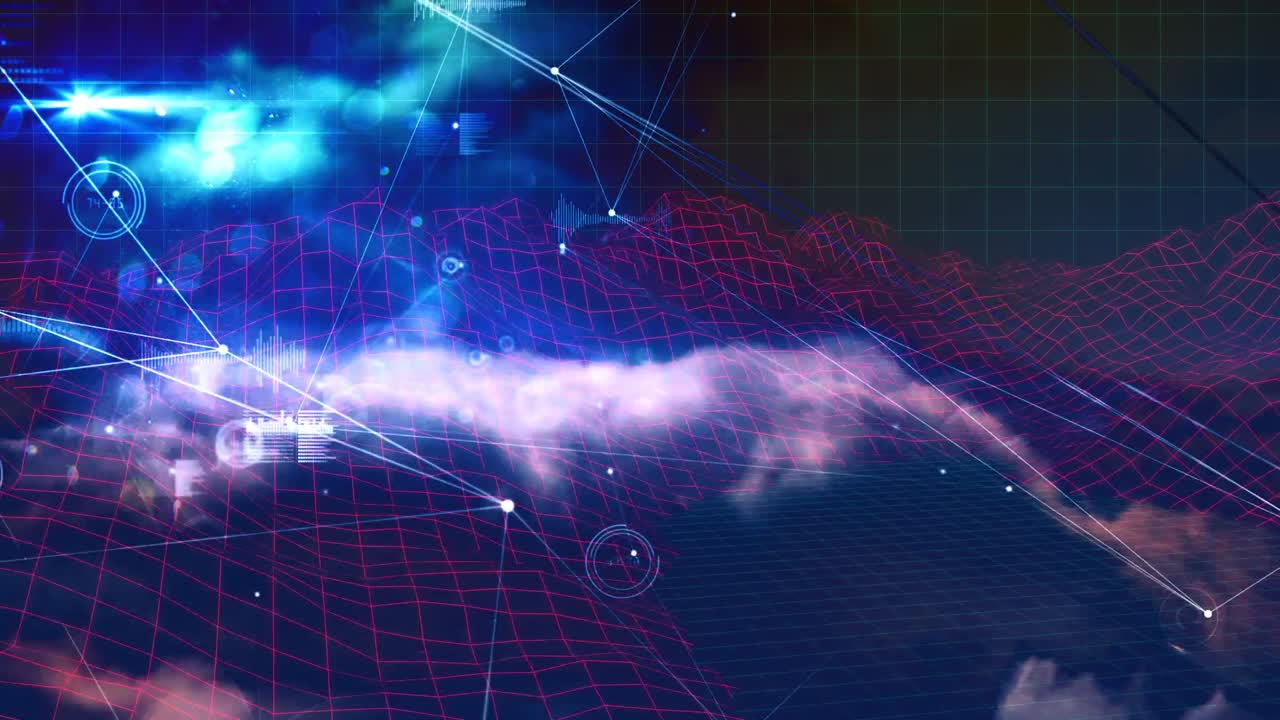 código digital con terreno y nubes