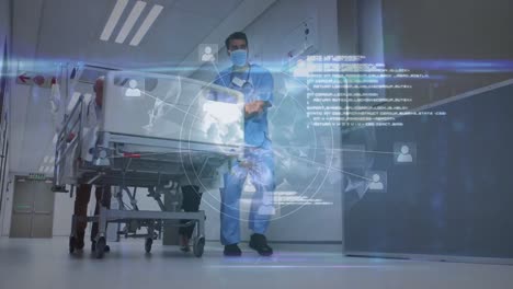 animación de la interfaz digital sobre un médico masculino biracial que lleva una máscara facial