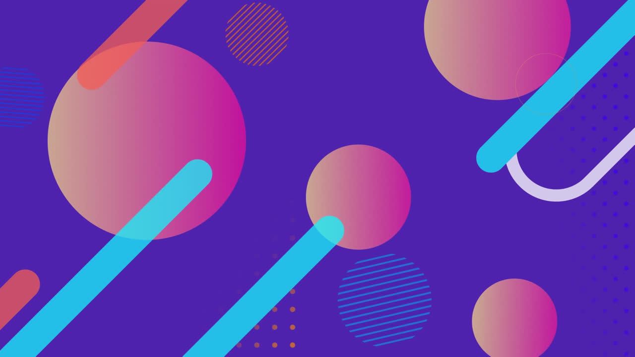 múltiples formas abstractas que se mueven contra un fondo azul