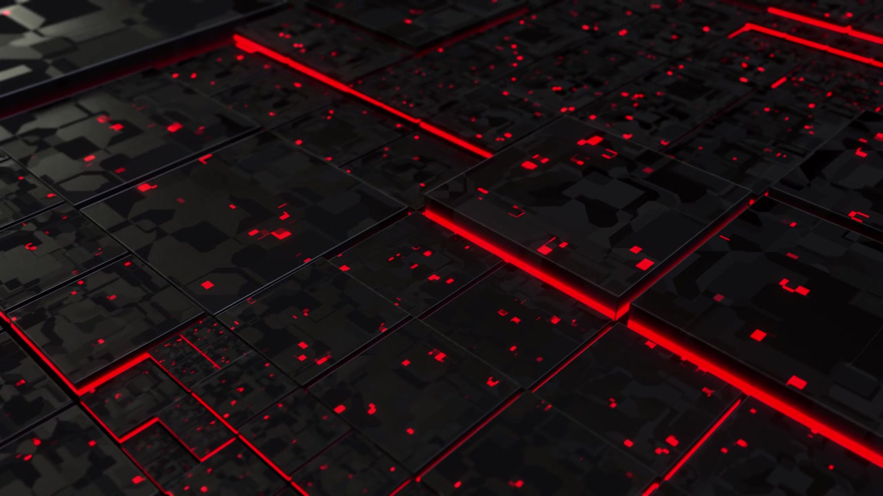 Abstract Futuristic Dark Surface with Glowing Red Cybernetic Lines