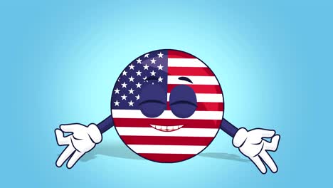 cartoon usa icon flag united states of america zen relax with face animation