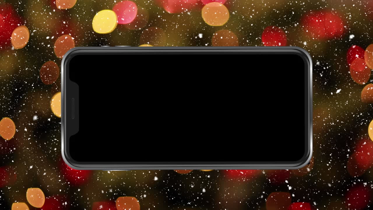 눈이 내리고 밝은 반점 위에서 크리스마스에 스마트폰의 애니메이션