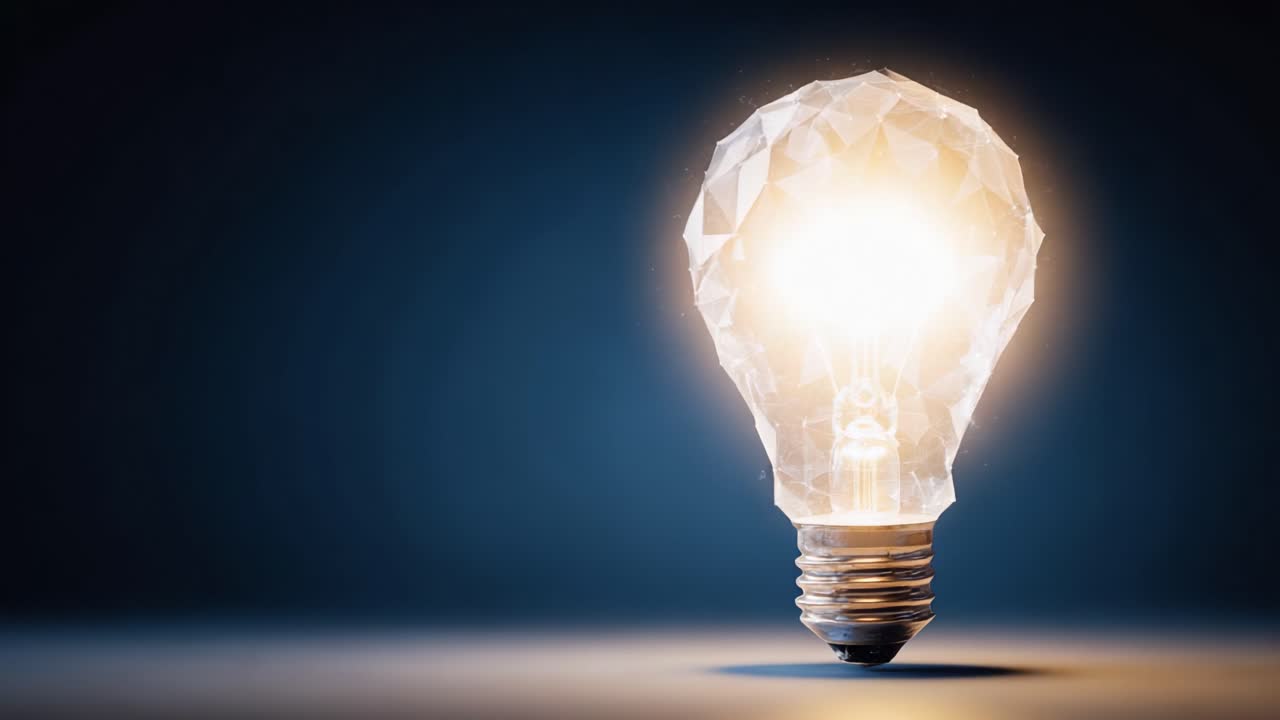 Una straordinaria vetrina di una lampadina geometrica, che illumina le idee con una struttura unica simile a un cristallo, catturando l'essenza dell'innovazione e della creatività.