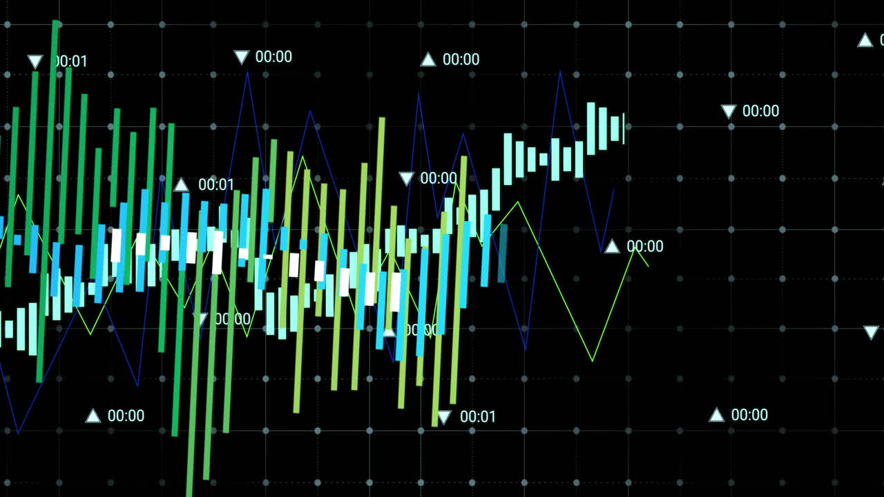 검은 바탕에 대한 그리드 네트워크를 통해 데이터 처리의 애니메이션