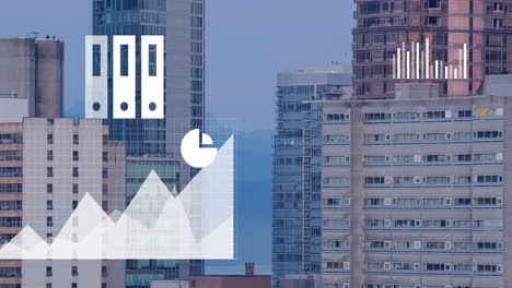 animación del procesamiento de datos, el paisaje urbano y las estadísticas.