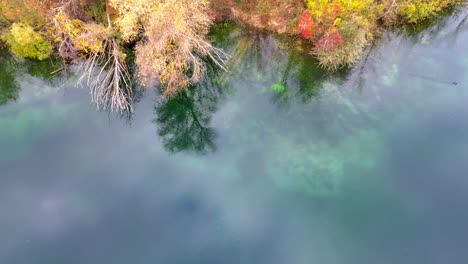 aerial drone footage 4k of autumn lake shoreline