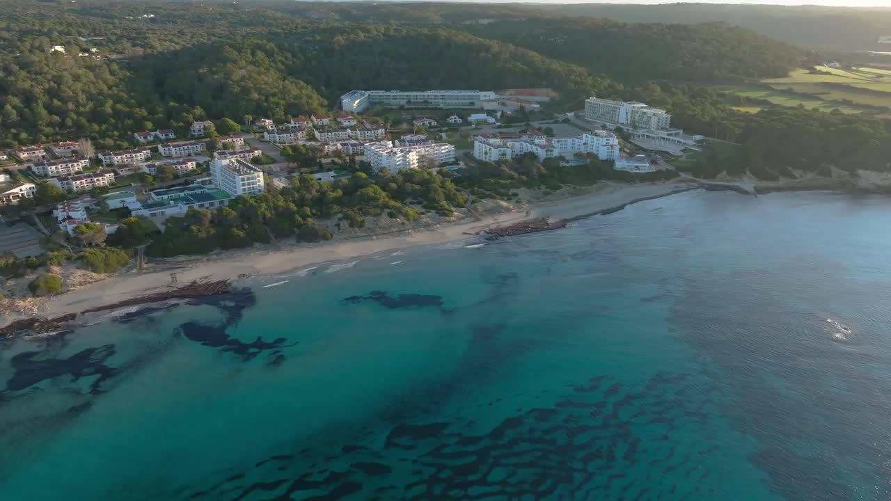Beach holiday destination Menorca Balearic islands Spain coastline resort, aerial drone