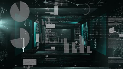 animation of statistics and data processing on screens