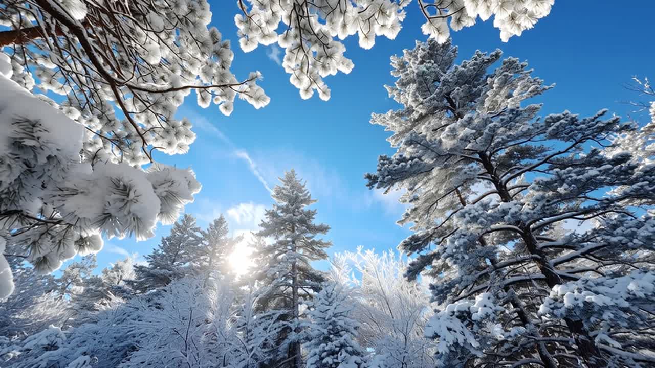 Snowy Winter Forest with Blue Sky