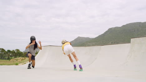 a male roller skater falls