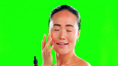 face, beauty skincare and asian woman with serum