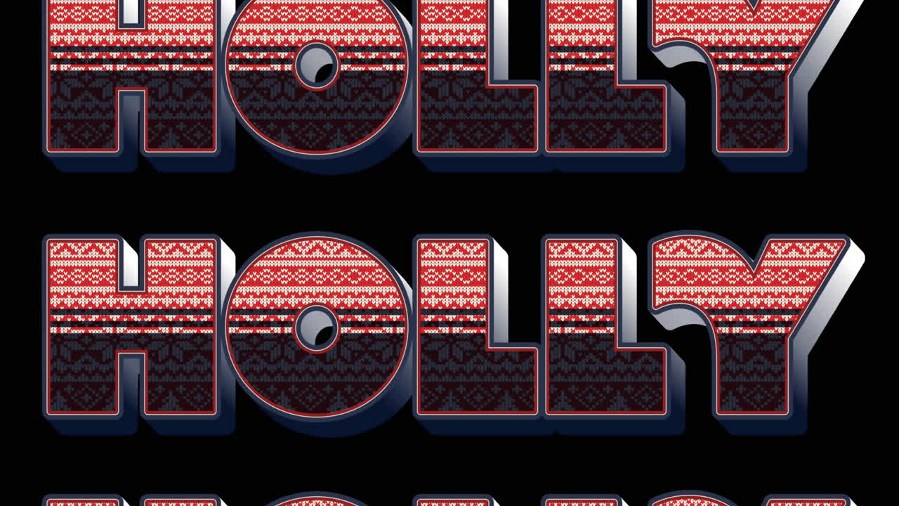 검은 바탕 에 크리스마스 에 반복 되는 홀리 텍스트 의 애니메이션