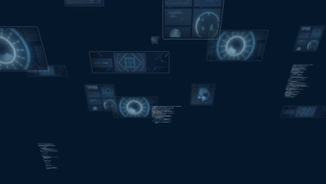 animación de visores y procesamiento de datos por computadora sobre fondo oscuro