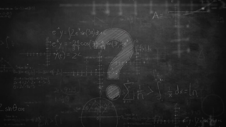 Mathematical calculations against a question mark