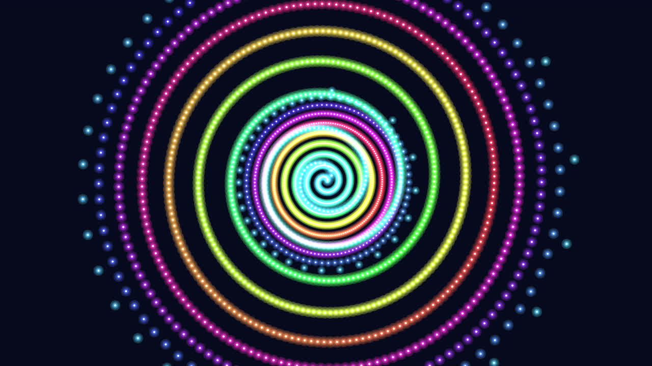 modello circolare vibrante spirali colorate su sfondo nero