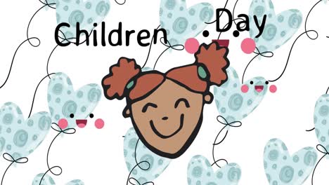 Animation-of-children-day-text-and-girl-icon-on-white-background