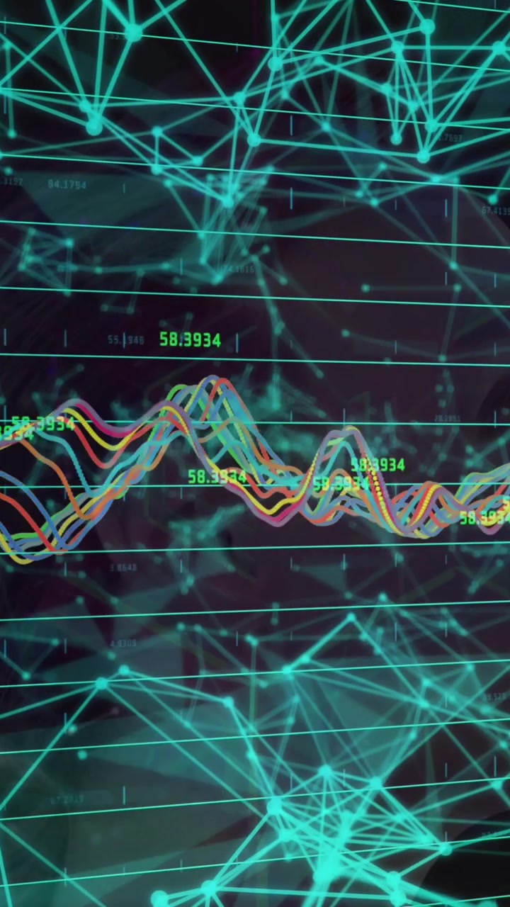 Animation of plexus networks and data processing over caucasian woman face against tunnel