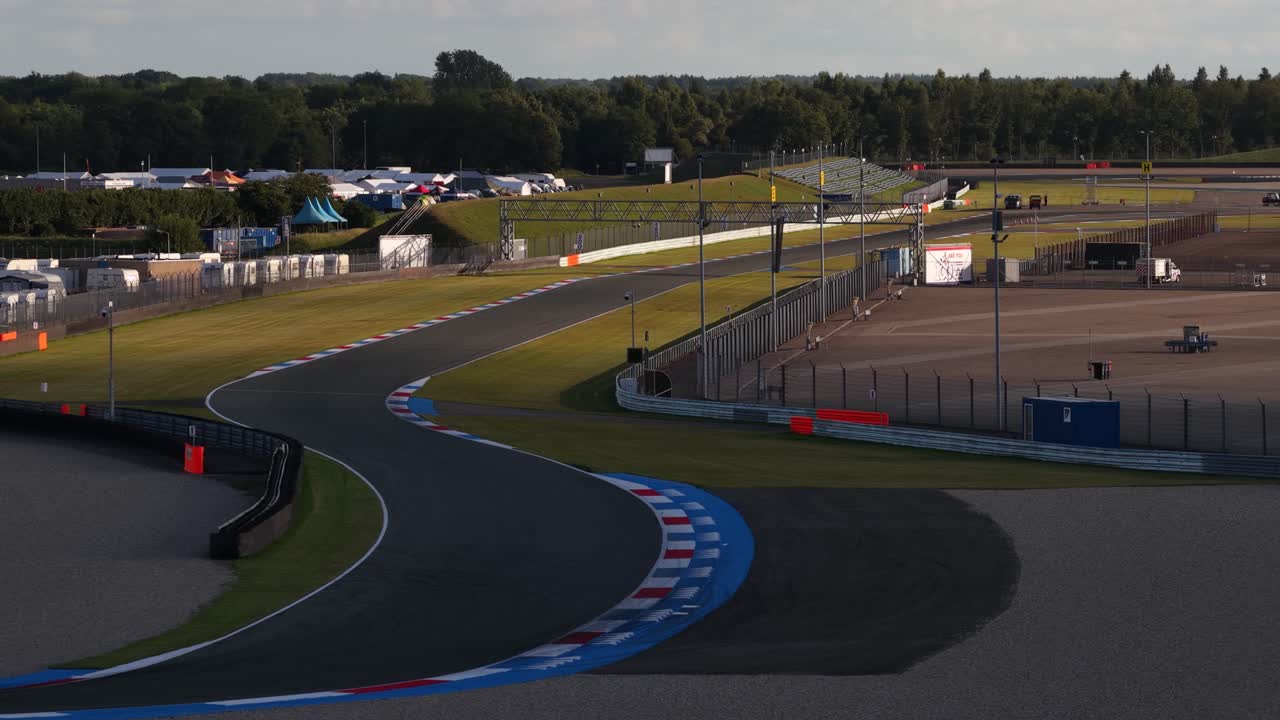TT circuit Assen, The Netherlands. Motorcycle race track. Motorsports. Aerial video