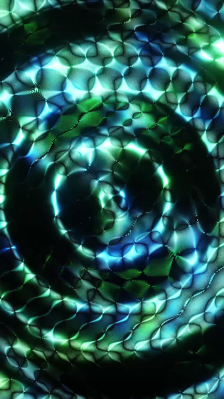 Green and blue circular hologram object. Vertical looped video