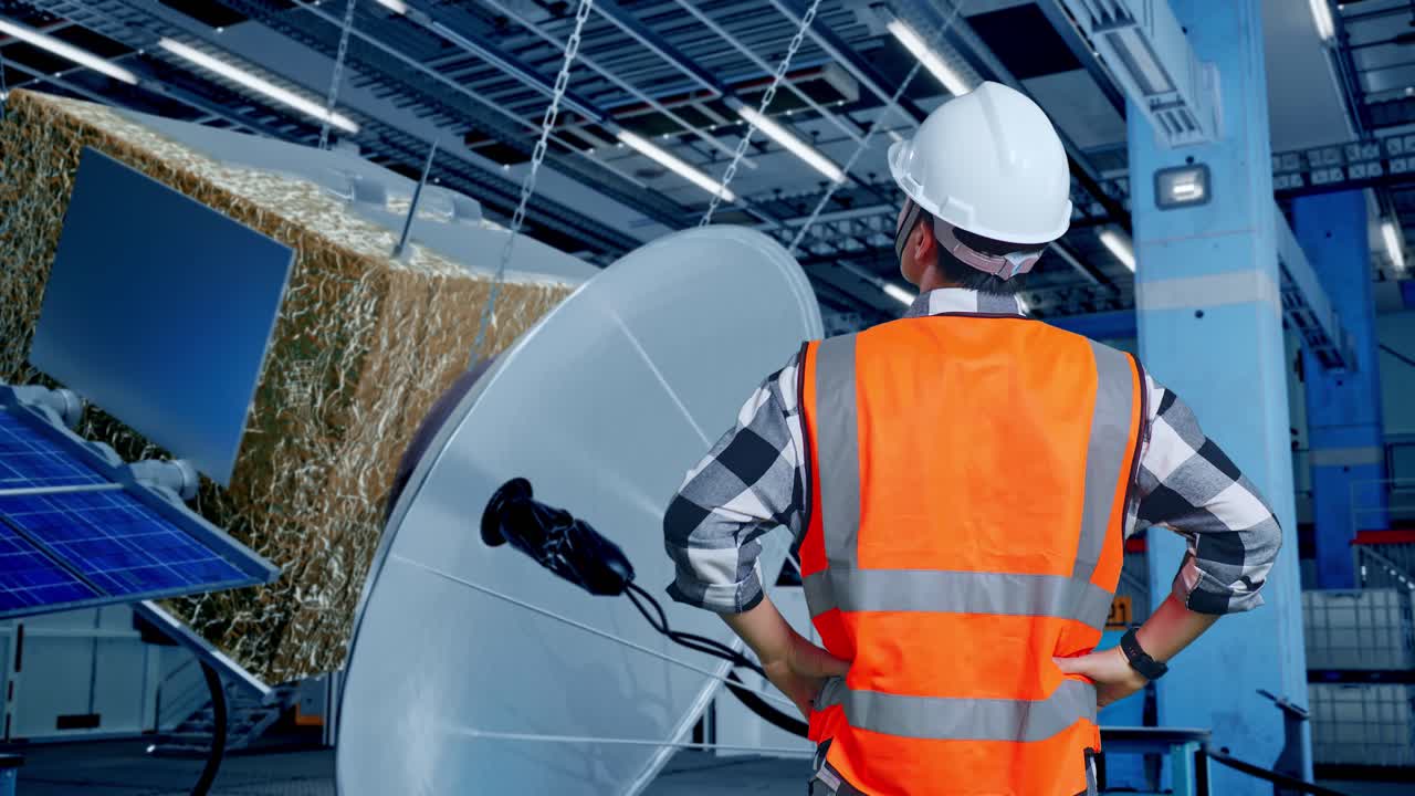 técnico de satélites en una fábrica