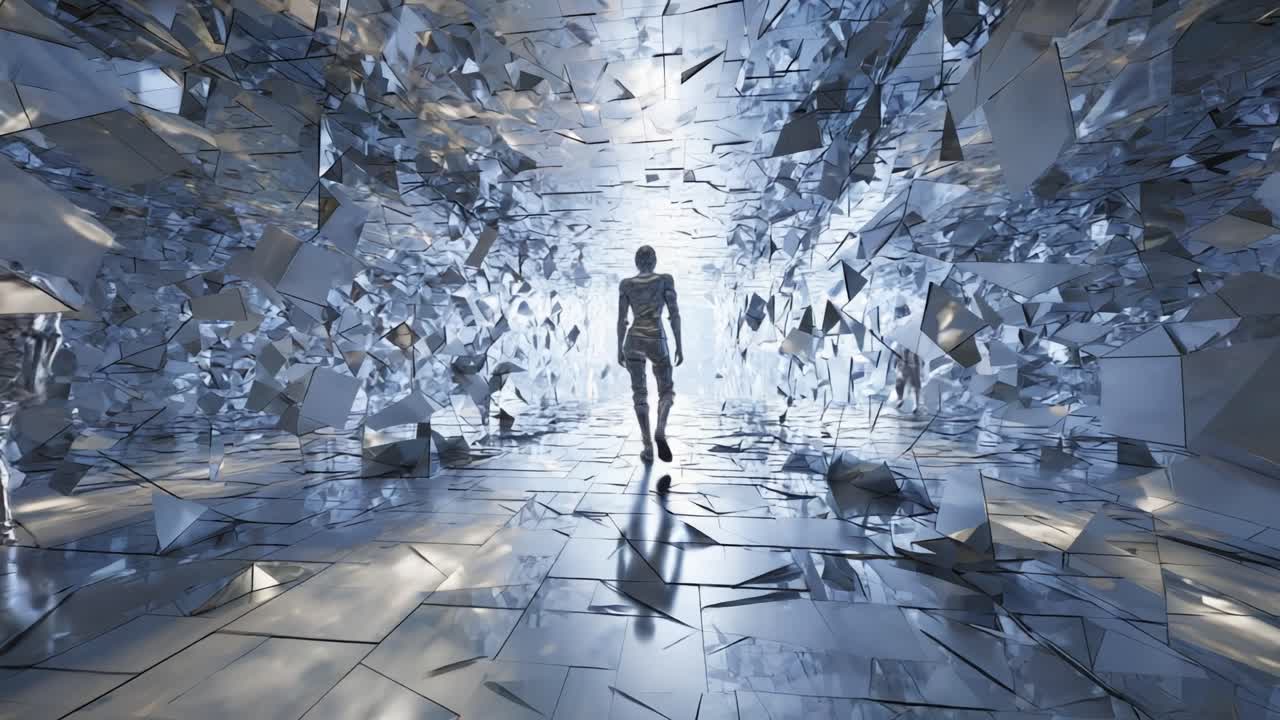 Abstract Futuristic Tunnel with Walking Figure