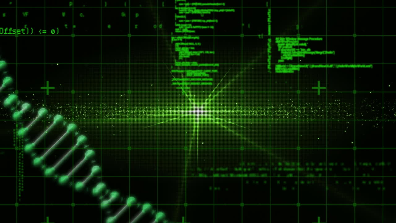 Animation of data processing over 3d dna strand spinning