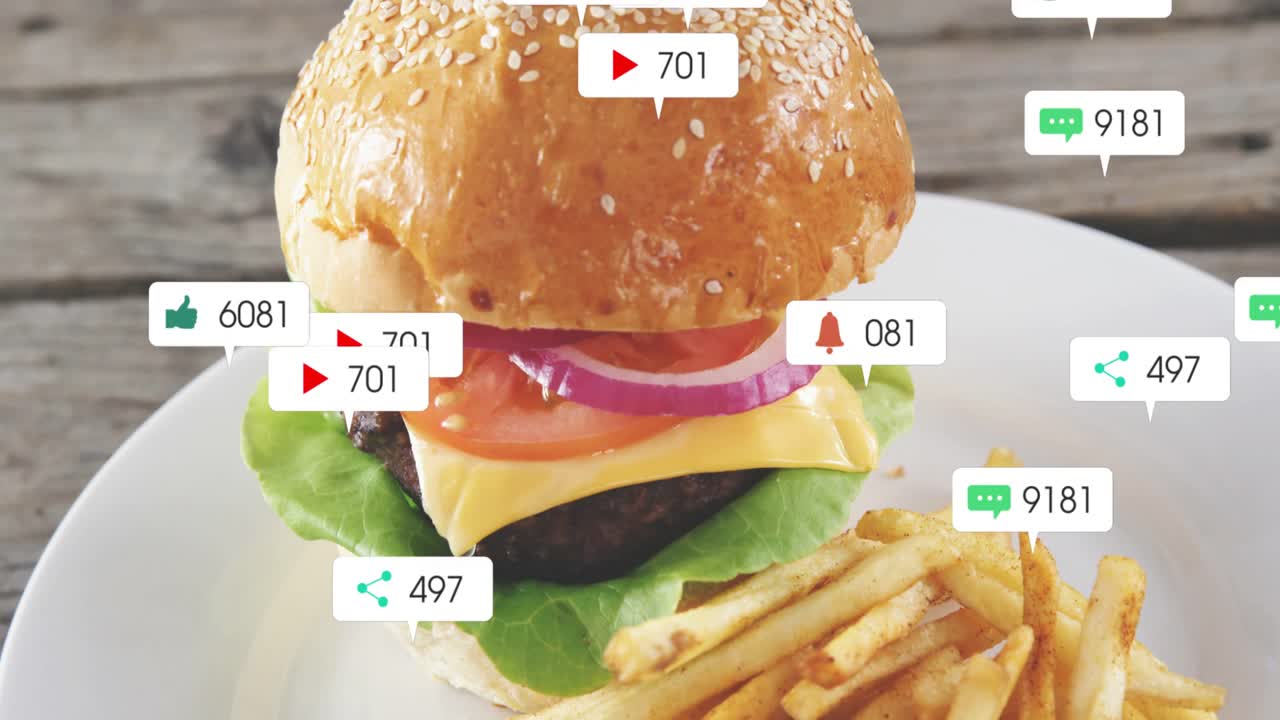 After first badge appearing badges spawning and circling burger and fries showing social activity